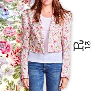 R13 NWT Pink Floral Square Shoulder Double-Breasted Cropped Blazer Rare HTF S